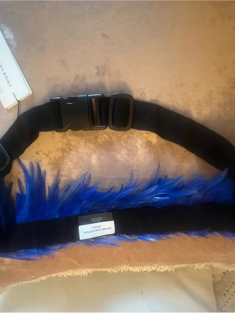 Dries Van Noten Cobalt Blue Feather Belt - Sz Medium NWT